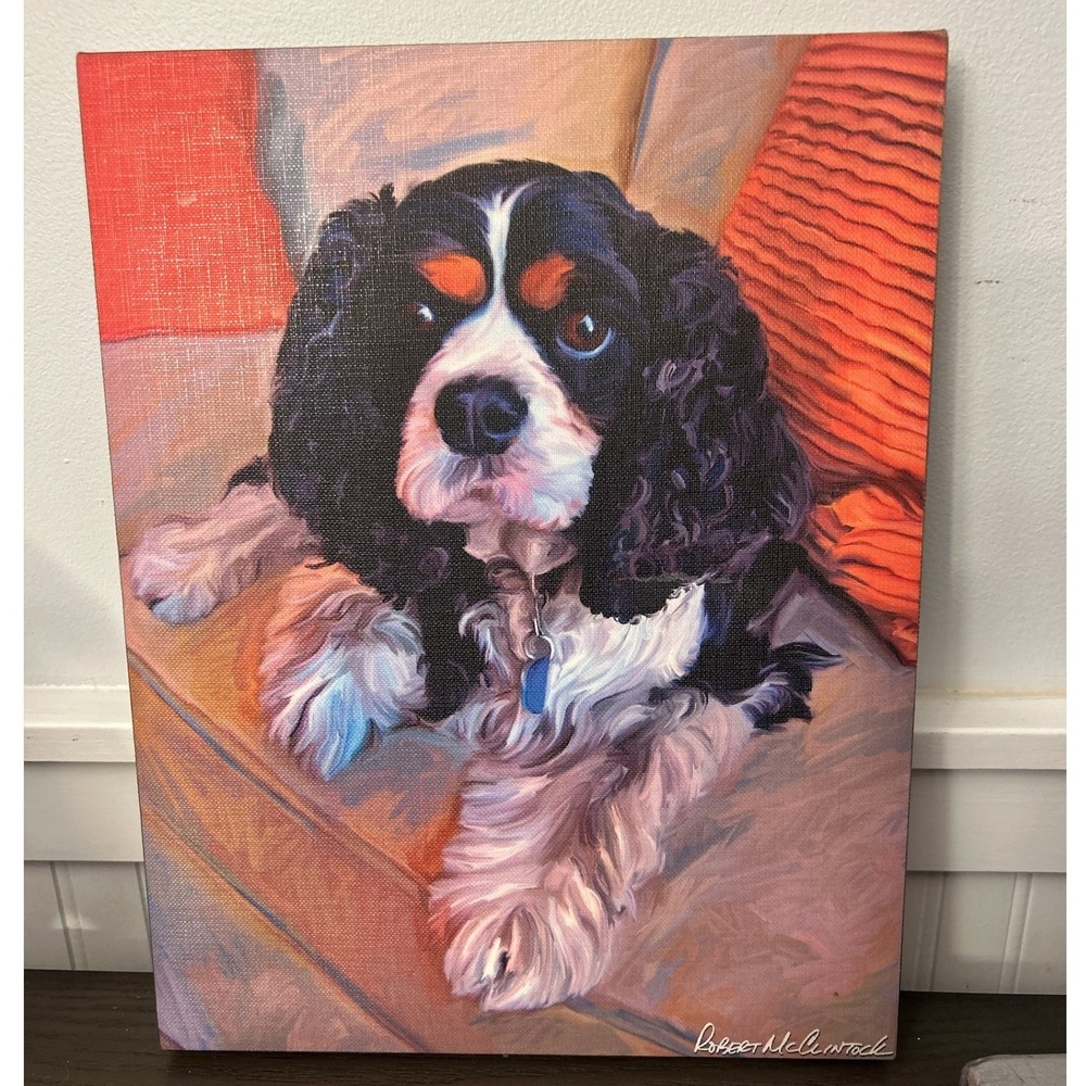 Robert McClintock Cavalier King Charles Spaniel Canvas  Art 10.5x13.5 Dog Art